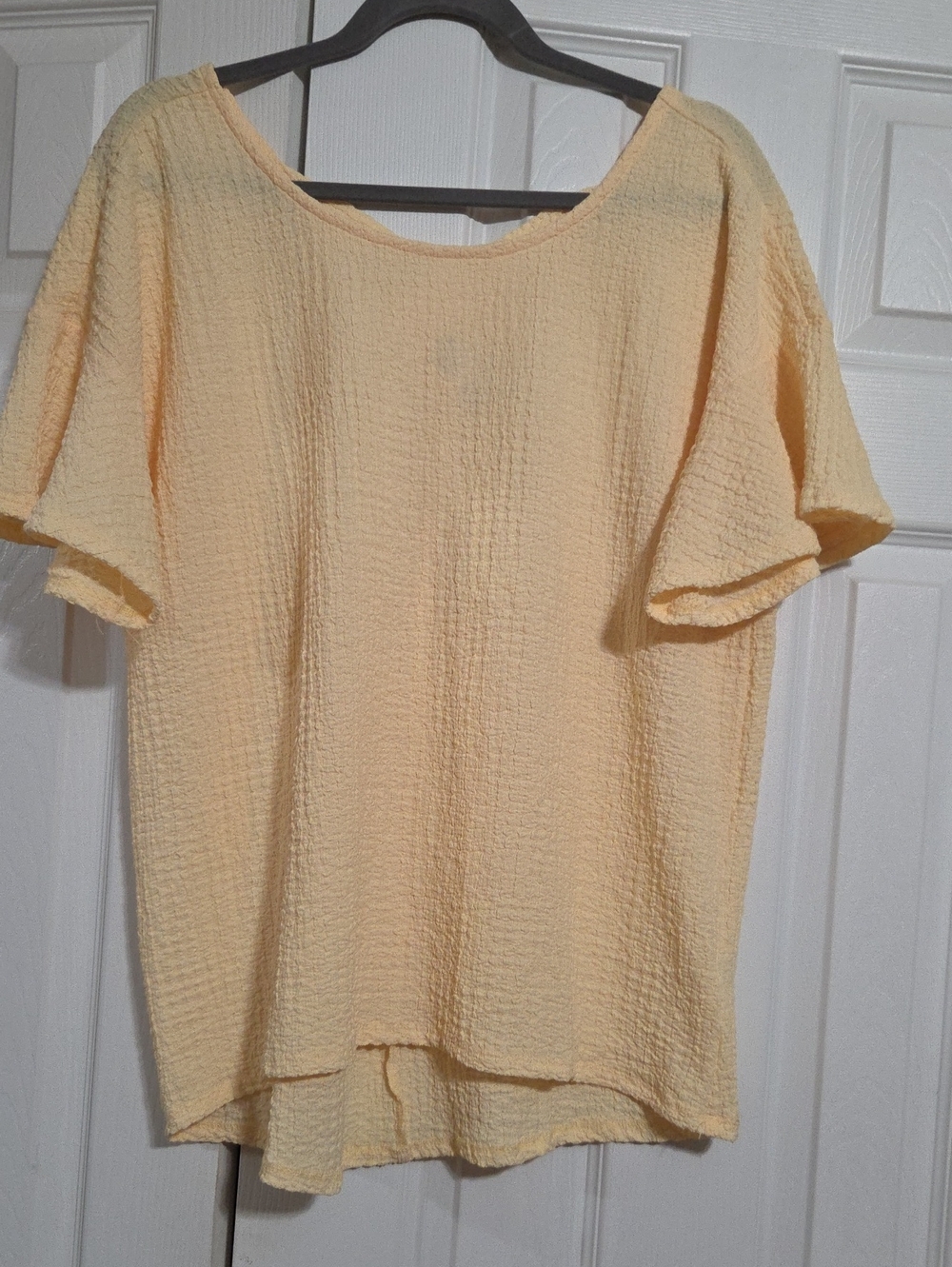 Cato Pale Yellow Textured Short Sleeve Top